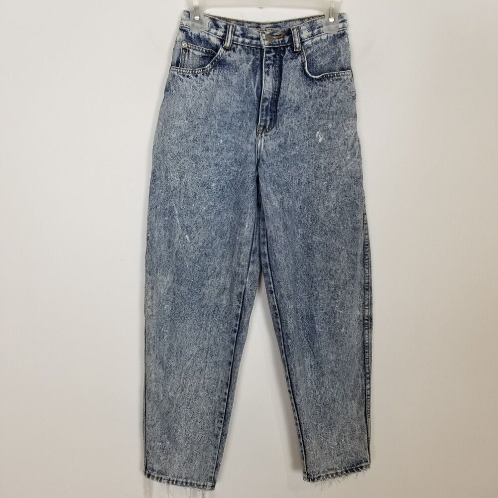 VTG Jordache Acid Wash Tapered Baggy Jeans Sz 0 Cotton High Rise Y2K